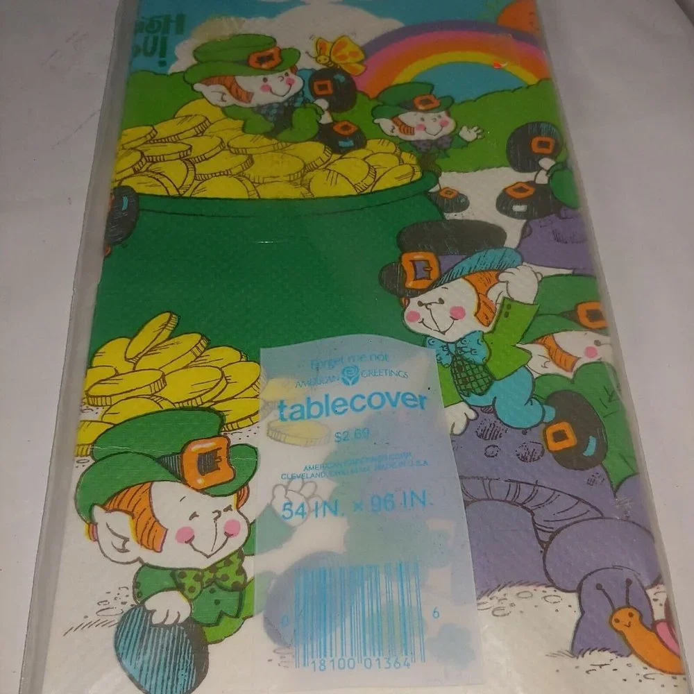Vintage American Greetings St Patricks Day Tablecloth Paper Shamrock Leprechaun